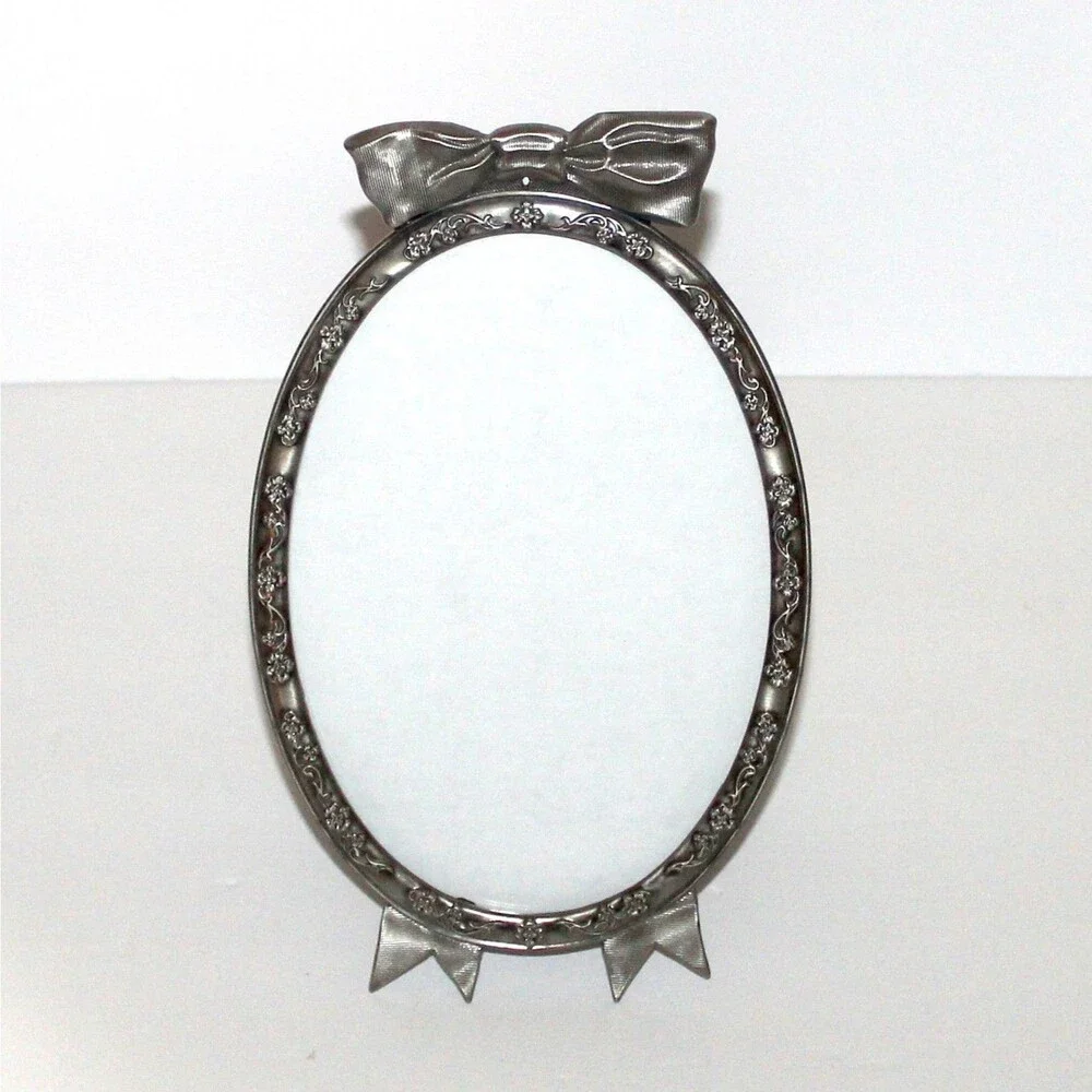 Burnes of Boston vintage Photo Frame pewter Bow Ribbon floral oval